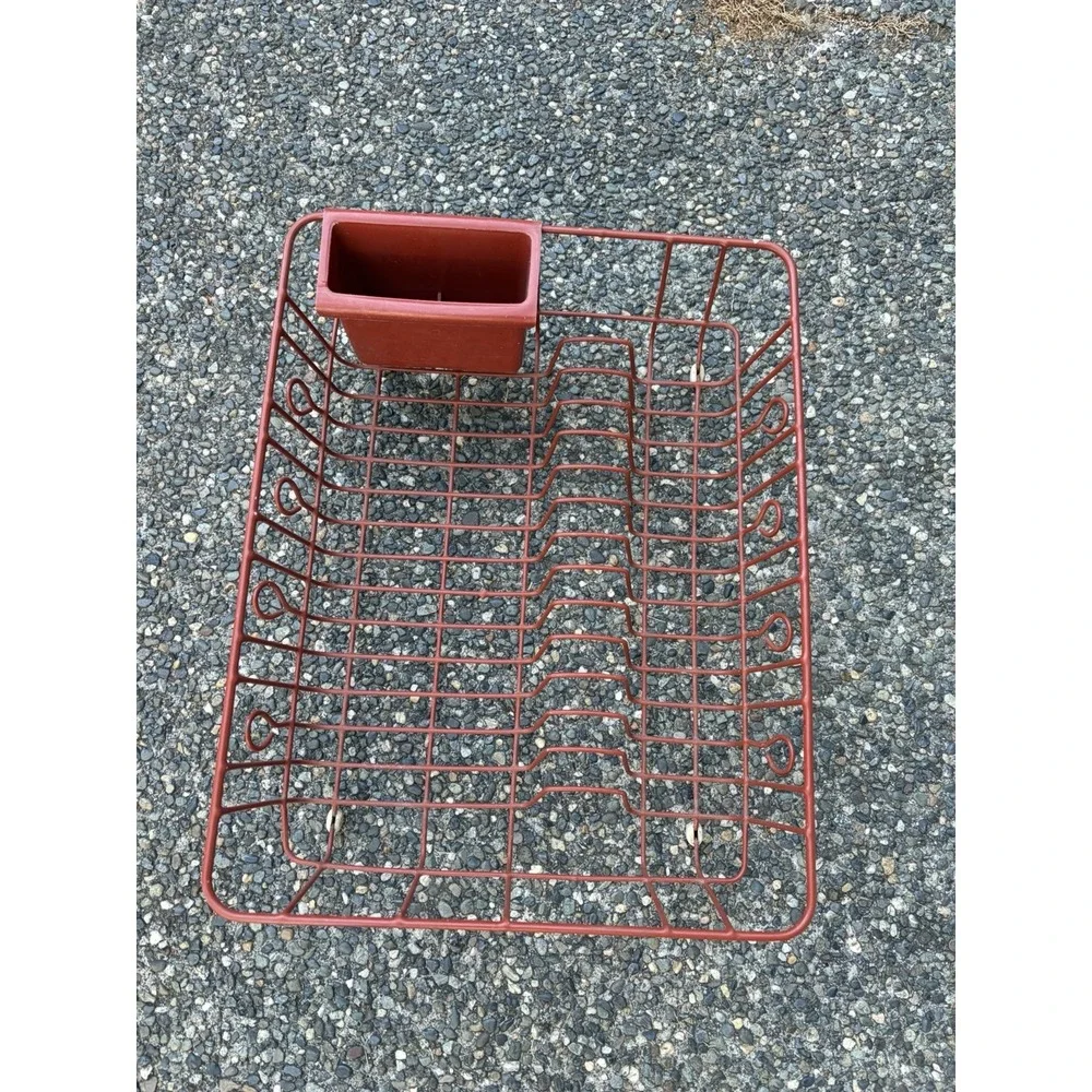 Rubbermaid Dish Drying Rack Red Drainer Coated Wire 17.5x14 Utensil Cup Vintage